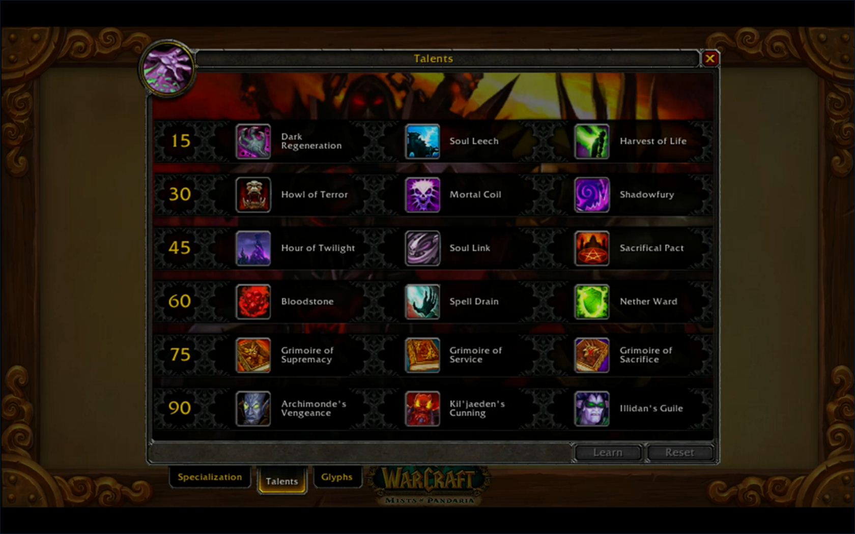 World Of Warcraft Mists Of Pandaria Warlock Talent Tree