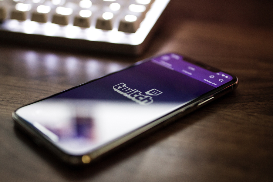 Phone on the table showing twitch logo
